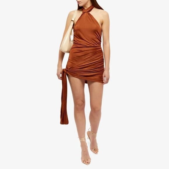 GAUGE81 Riga Halter Slinky Dress in Chestnut Brown Large New Womens Cocktail - Picture 9 of 16